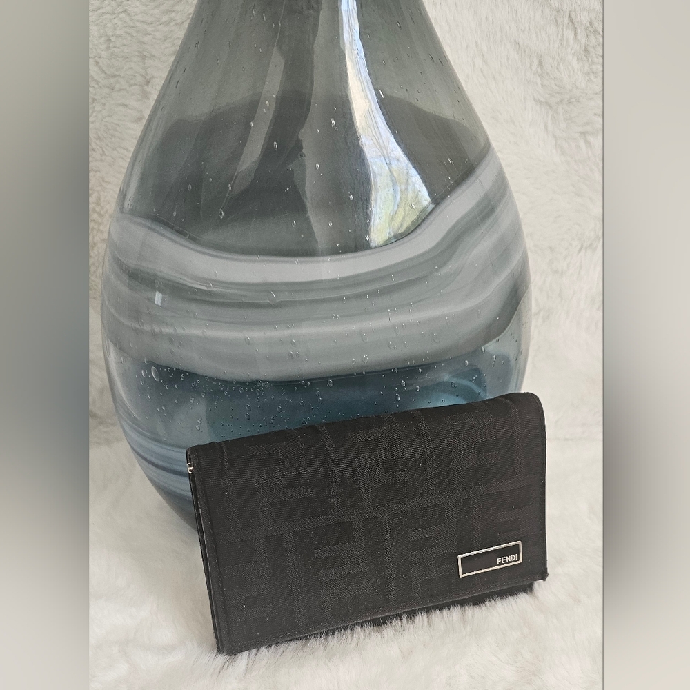 Vintage Authentic Fendi Wallet Black "F" Monogram